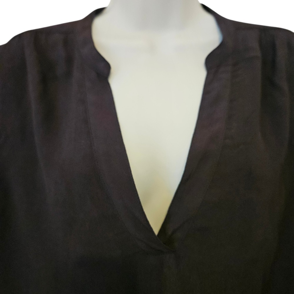 J Crew Top Size Small Black Short Sleeve Lightweight Tunic Blouse Split V Neck